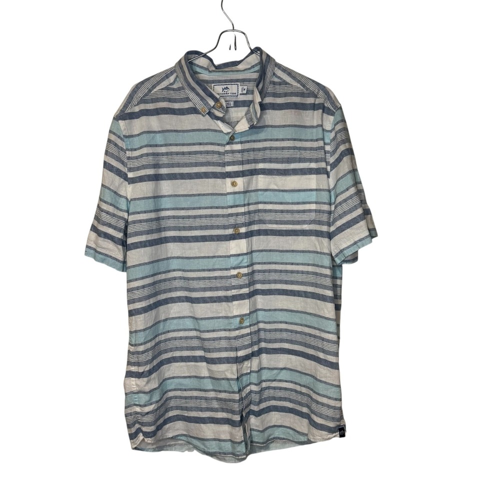Southern Tide Mens Shirt Stonehill Stripe Linen Blend Button Down Medium Preppy